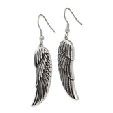 Stainless Steel Wing Dangle Earrings Polished Antiqued Gift Ready